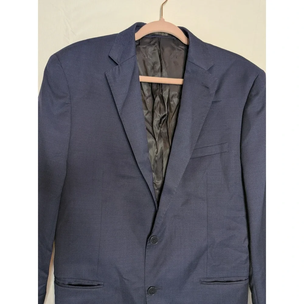 Calvin Klein Extreme‎ Slim Fit Mens Navy Plaid Wool Sport Coat Blazer 44R